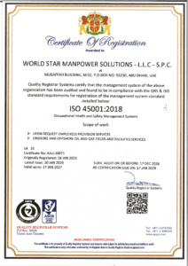 ISO 45001 2018 - World Star Manpower UAE