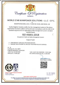 ISO 45001:2018 Occupational Health & Safety Management Certified - World Star Manpower
